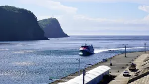 海岸沿いを走るジェットフォイル型高速船（イメージ）